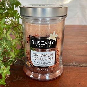 Tuscany Brand Cinnamon Coffee Cake scented candle.